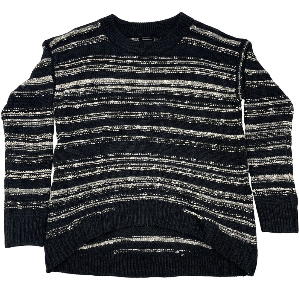 EUC Calvin Klein Black & White Marbled Stripes Pullover Crewneck Sweater Size M
